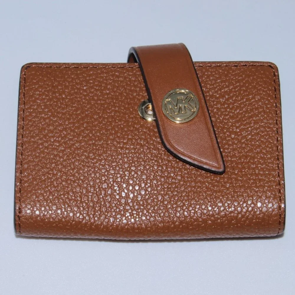 MICHAEL KORS Jet Set Travel Card Case Wallet MK Brow Pebble Leather NWT